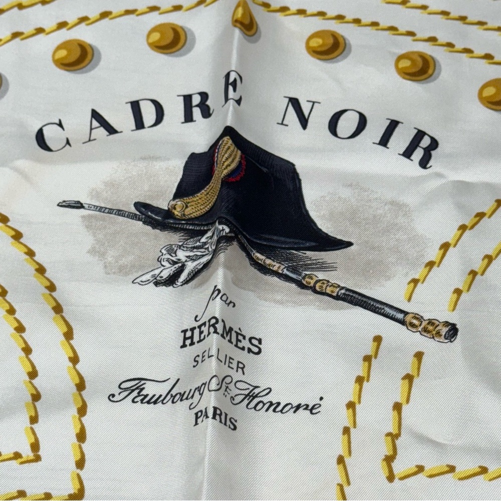 Hermes Scarf with White, Brown, and Gold Accents - Picture 14 of 16